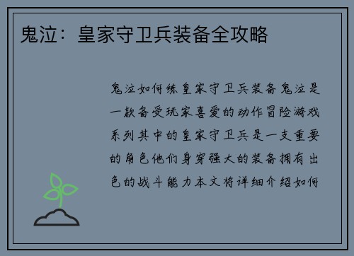 鬼泣：皇家守卫兵装备全攻略